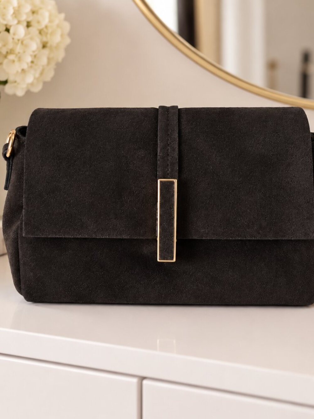 Chocolate Brown Italian Suede Crossbody Bag, Leather Shoulder Purse